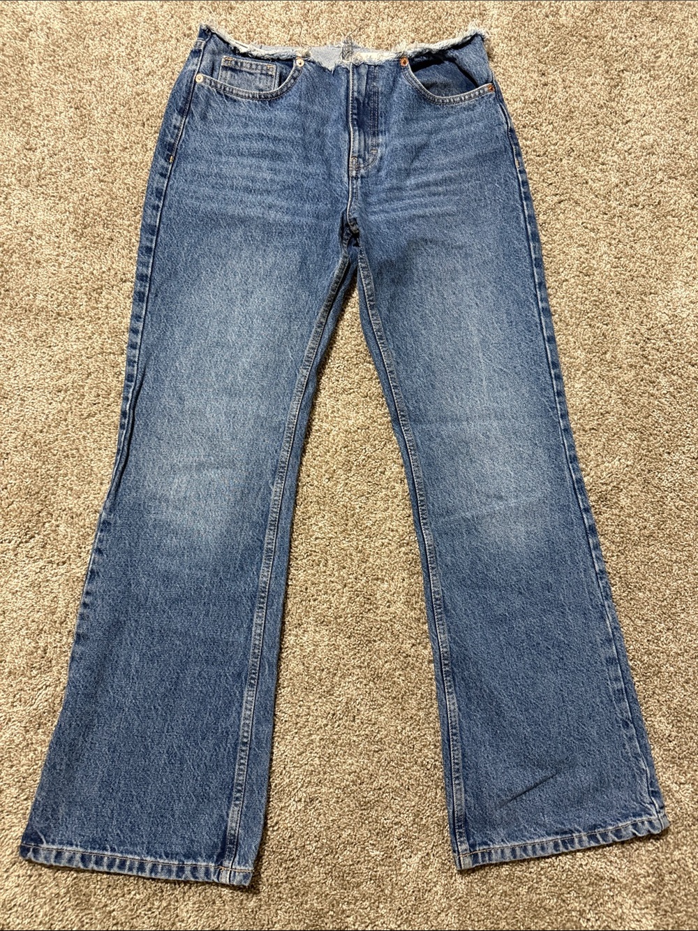 Topshop Blue Cut Off Wide Leg Jeans